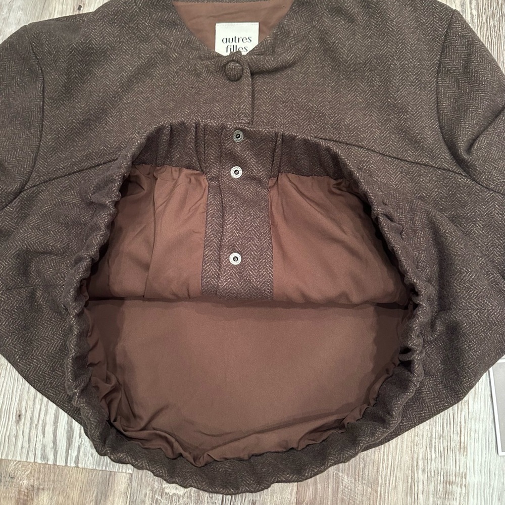 Autres Filles Brown Bomber Jacket Snaps Pockets Preppy Neutral Sz L - Picture 7 of 9